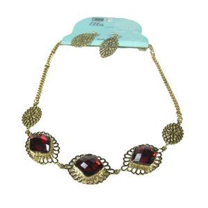 Set 3 Necklace  20 in Earrings Goldtone Strand Plastic Collar Beaded Filigree